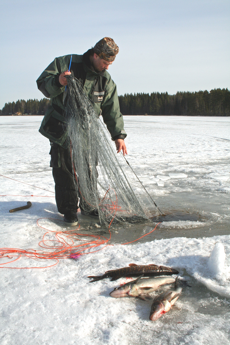 verkkokalastus talvella