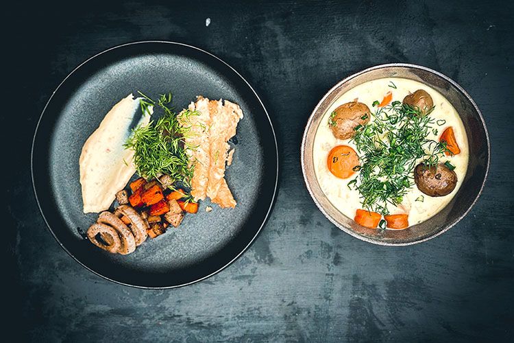 T ytel inen Haukikeitto Hauki Confit Karamellisoiduilla Juureksilla 