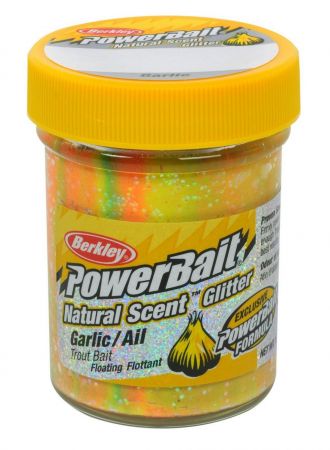 Syöttitahna Berkley PowerBait Glitter Trout Bait, Garlic Rainbow 50 g