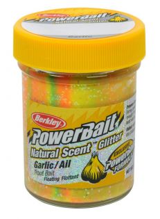 Syöttitahna Berkley PowerBait Glitter Trout Bait, Garlic Rainbow 50 g