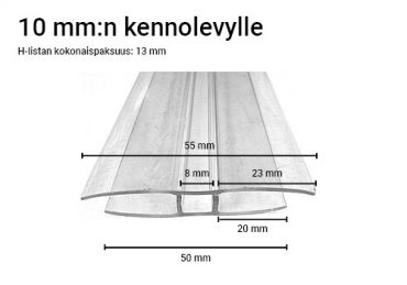 H-profiili 10 mm kennolevyyn, pituus 150 cm