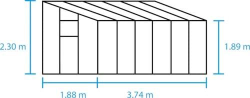 Kasvihuone Halls Qube Lean-to 7,0 m² turvalasilla, musta runko