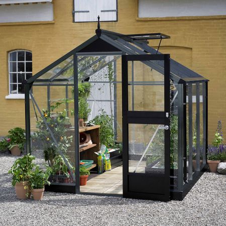 VISNINGSMODELL JAKOBSTAD Växthus Juliana Compact 5,0 m² säkerhetsglas, antrasit/svart stomme