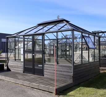 ESITTELYMALLI PIETARSAARI Kasvihuone Juliana Grand Oasis 13,0 m² muurille, turvalasilla, antrasiitin harmaa