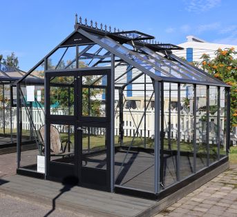 ESITTELYMALLI PIETARSAARI Kasvihuone Juliana Premium 10,9 m² turvalasilla, antrasiitti/musta väri