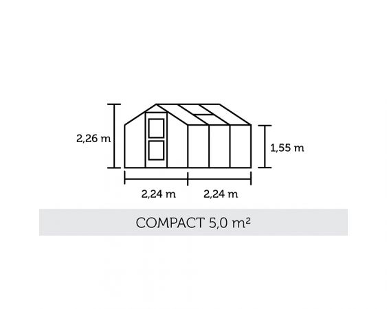 Kasvihuone Juliana Compact 5,0 m² turvalasilla, alumiini/musta runko