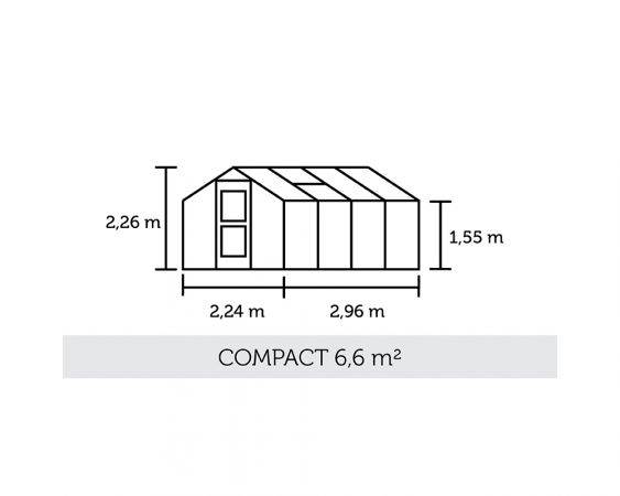 Juliana Compact 6,6 m² -kasvihuonepaketti varuste-edulla