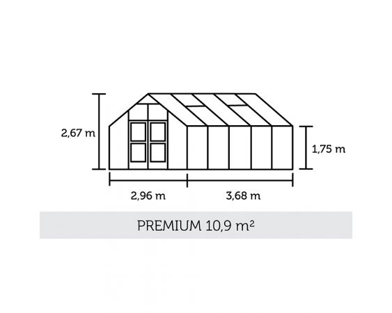 Kasvihuone Juliana Premium 10,9 m² turvalasilla, alumiini/musta väri