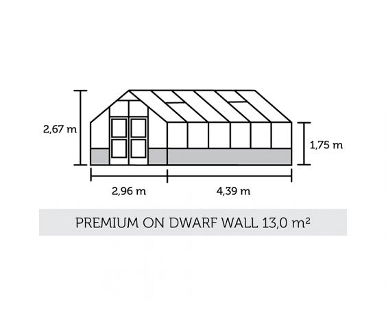 Växthus Juliana Premium 13,0 m² till mur, säkerhetsglas, antracit/svart