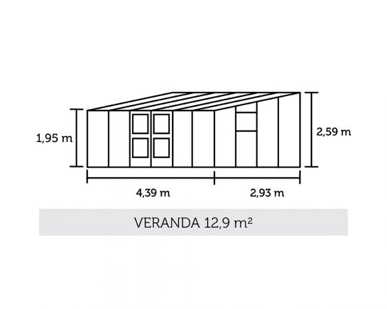 Kasvihuone Juliana Veranda 12,9 m² turvalasilla, alumiini/musta väri