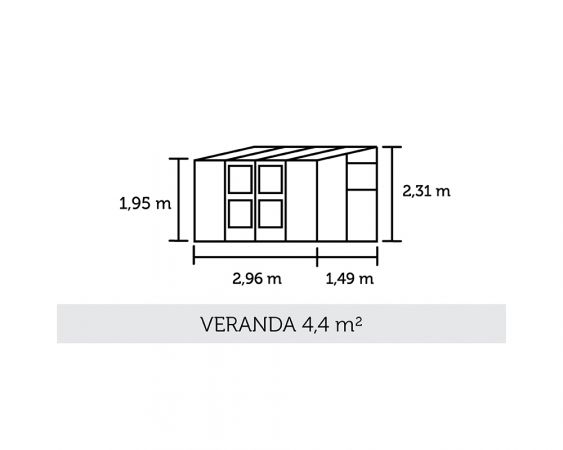 Kasvihuone Juliana Veranda 4,4 m² turvalasilla, antrasiitti/musta väri