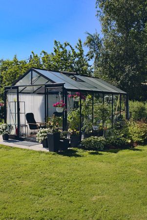 Växthus ACD Retro 13,6 m² säkerhetsglas, svart stomme