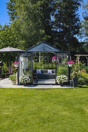 Växthus ACD Retro 13,6 m² säkerhetsglas, svart stomme