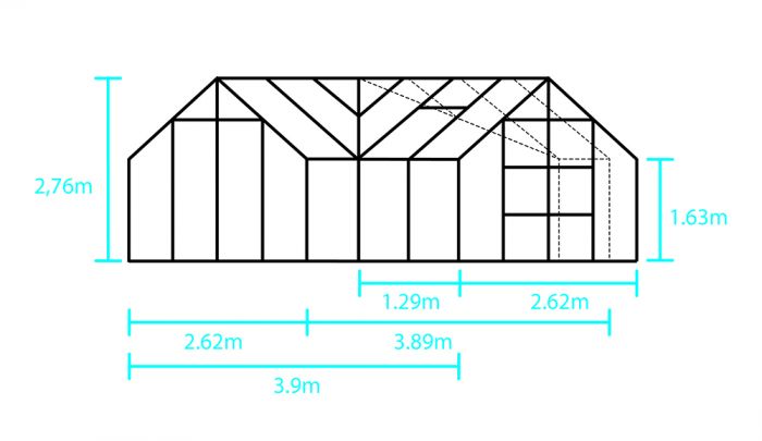 Halls Garden Room 12,9 m² musta -kasvihuonepaketti sokkelilla