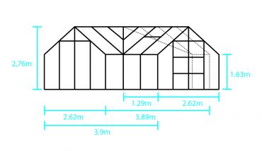 Kasvihuone Halls Garden Room 12,9 m² turvalasilla, musta runko