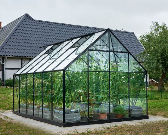 Halls Universal 9,9 m² svart -växthuspaket med tillbehör till specialpris