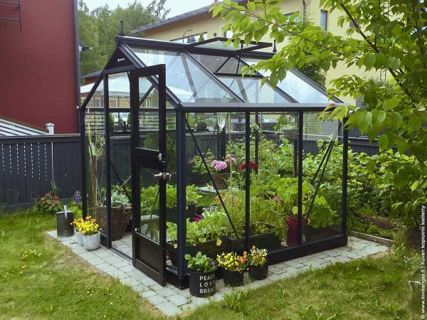Växthus Juliana Compact 5,0 m² säkerhetsglas, antrasit/svart stomme 