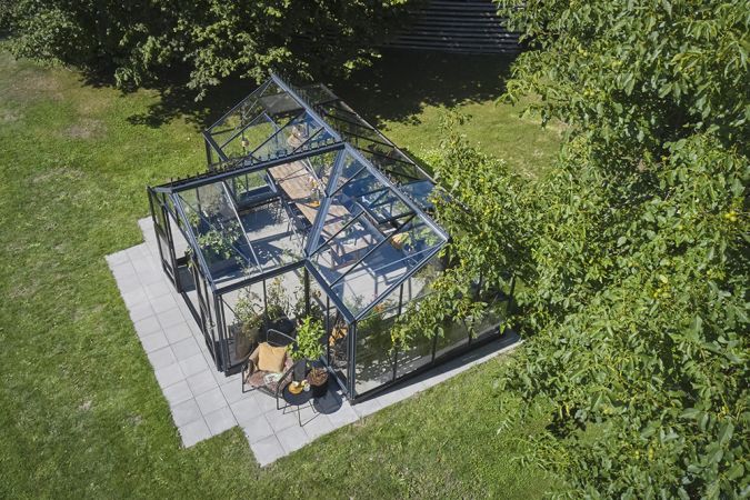 Växthus Juliana Orangeri 21,5 m² säkerhetsglas, antracit/svart färg