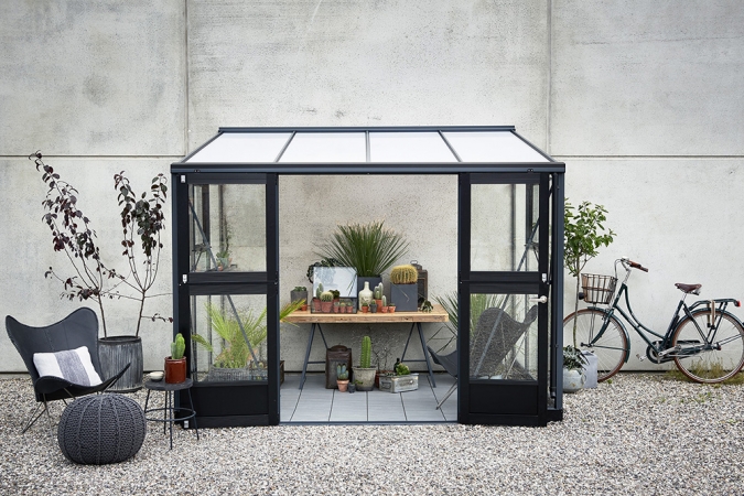 Kasvihuone Juliana Veranda 6,6 m² turvalasilla, antrasiitti/musta väri