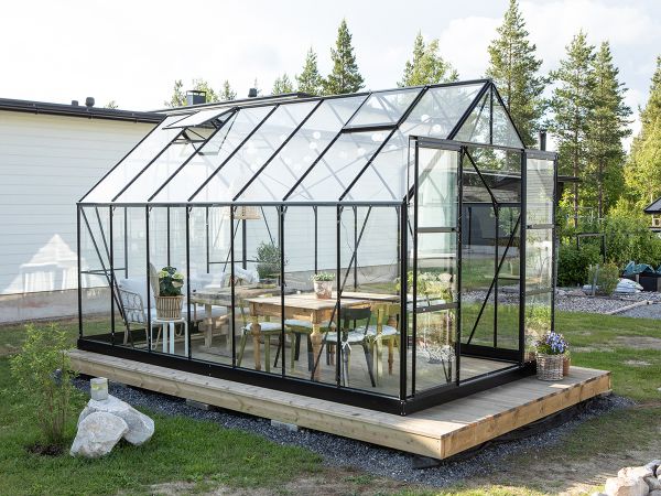 Kasvihuone Halls Magnum 11,5 m² turvalasilla, musta väri