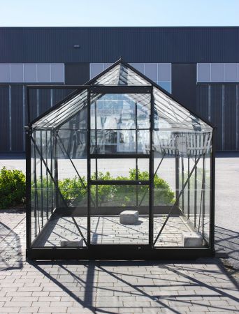 Växthus Halls Popular 6,2 m² glas, svart färg