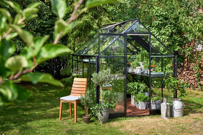 *ERBJUDAN* Växthus Halls Qube 5,1 m² säkerhetsglas, svart stomme