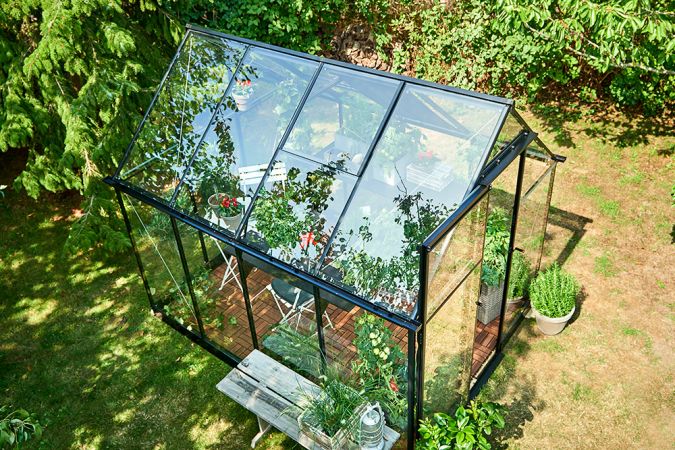 *ERBJUDAN* Växthus Halls Qube 5,1 m² säkerhetsglas, svart stomme