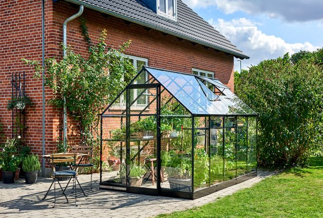 Växthus Halls Qube 6,4 m² säkerhetsglas, svart stomme