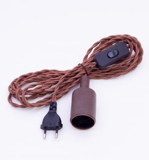 Saga lamphållahe med kabel, brun