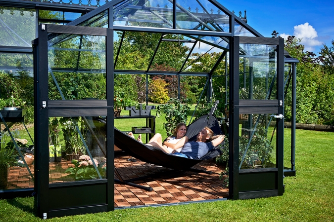 Växthus Juliana Orangeri 15,2 m² säkerhetsglas, antracit/svart färg