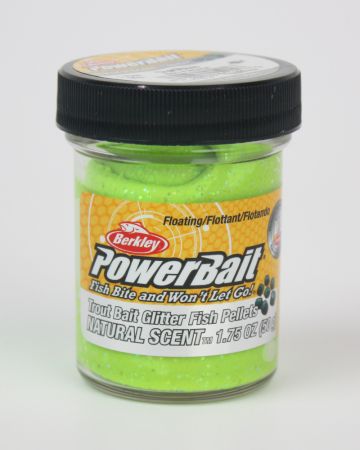 Syöttitahna Berkley PowerBait, Glitter (hile) + Pellets, Chartreuse, 50 g