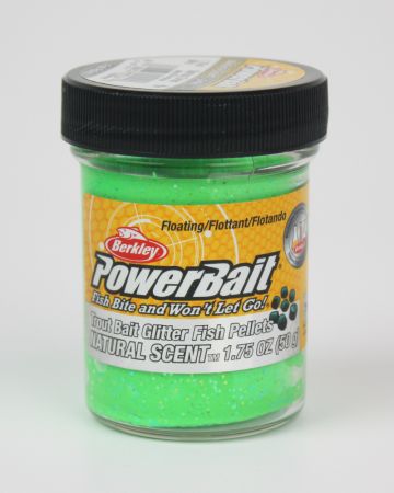 Syöttitahna Berkley PowerBait, Glitter (hile) + Pellets, Spring Green, 50 g