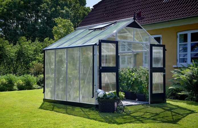 Växthus Juliana Premium 8,8 m² 10mm isolerplast. alu/svart färg