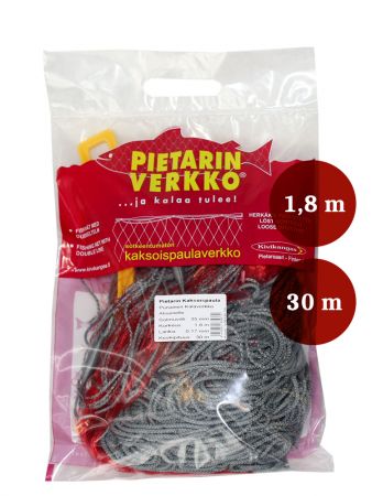 Fisknät 55mm 1,8m garn 0,20 längd 30m, röd, Pietari dubbelteln