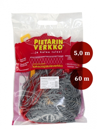 Fisknät 50mm 5,0m garn 0,17 längd 60m, röd, Pietari dubbelteln